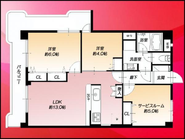 Floor plan. 2LDK+S, Price 26,900,000 yen, Occupied area 60.48 sq m , Balcony area 14.17 sq m