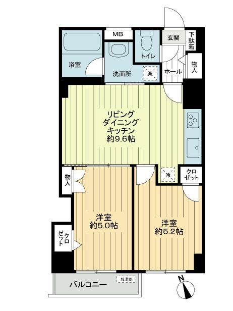 Floor plan. 2LDK, Price 20.8 million yen, Occupied area 44.36 sq m , Balcony area 2.52 sq m