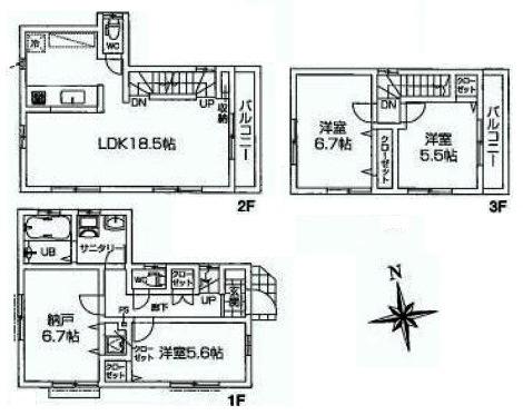 Floor plan. 43,500,000 yen, 4LDK, Land area 74.87 sq m , Building area 99.56 sq m