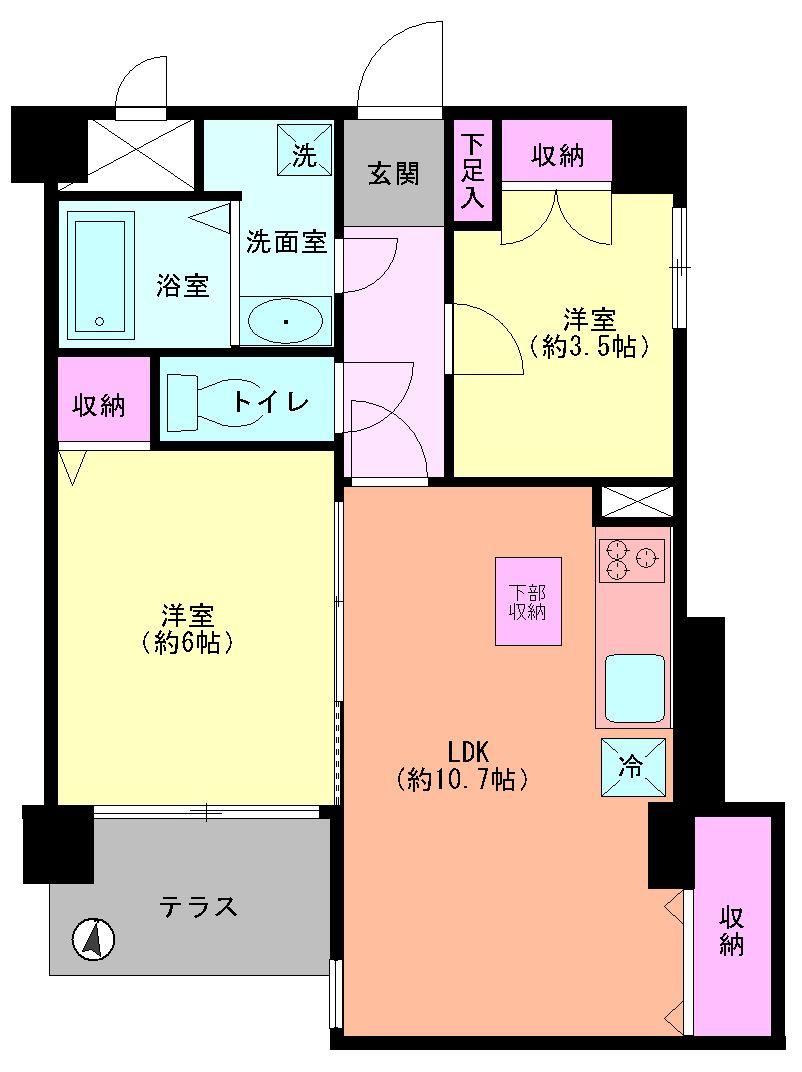 Floor plan. 2LDK, Price 18.3 million yen, Occupied area 49.44 sq m , Balcony area 3.78 sq m Floor