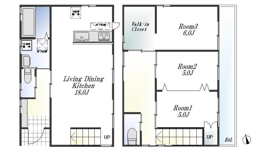 Floor plan. (Building 2), Price 44,200,000 yen, 3LDK, Land area 102.68 sq m , Building area 95.23 sq m