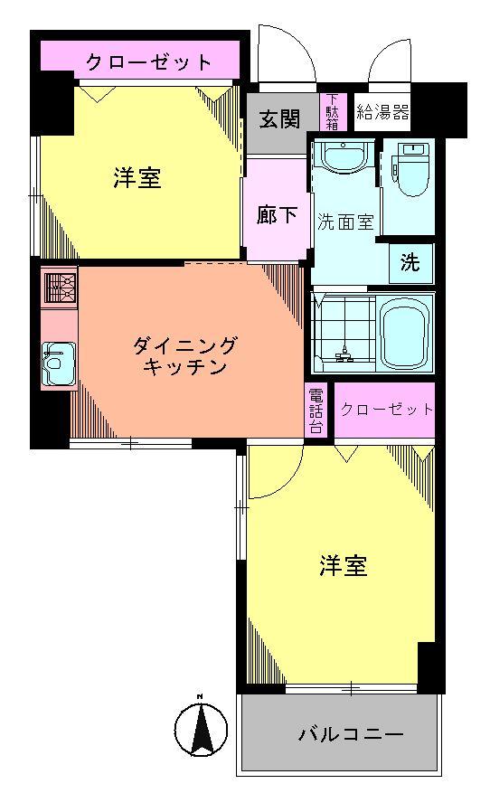 Floor plan. 2DK, Price 16.8 million yen, Occupied area 41.68 sq m , Balcony area 4.16 sq m Floor