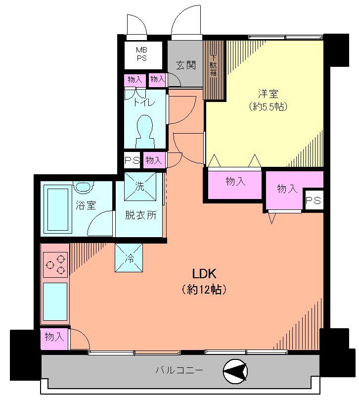 Floor plan. 1LDK, Price 13.8 million yen, Occupied area 40.31 sq m , Balcony area 6.1 sq m Floor