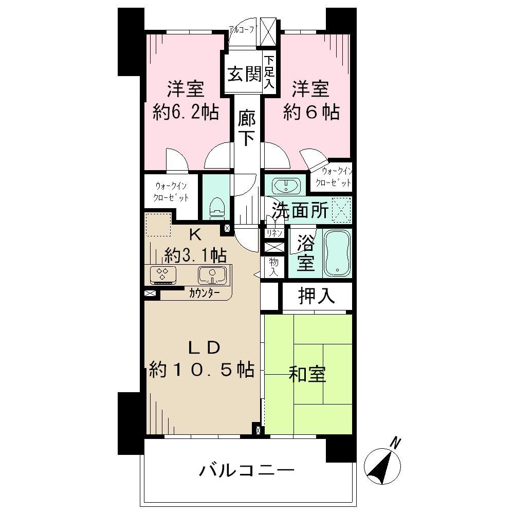 Floor plan. 3LDK, Price 33,800,000 yen, Occupied area 73.03 sq m , Balcony area 12.6 sq m