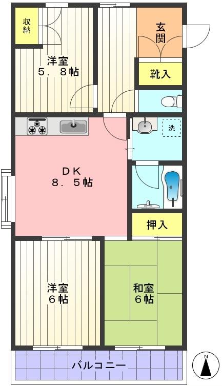 Floor plan. 3DK, Price 21,800,000 yen, Occupied area 56.45 sq m