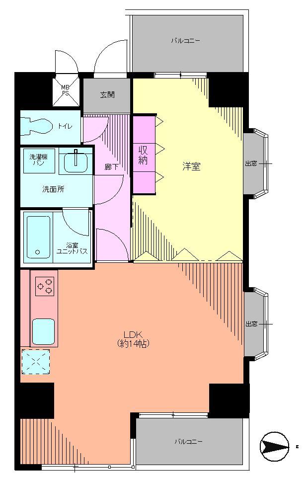 Floor plan. 1LDK, Price 21,800,000 yen, Occupied area 46.67 sq m , Balcony area 7.32 sq m Floor