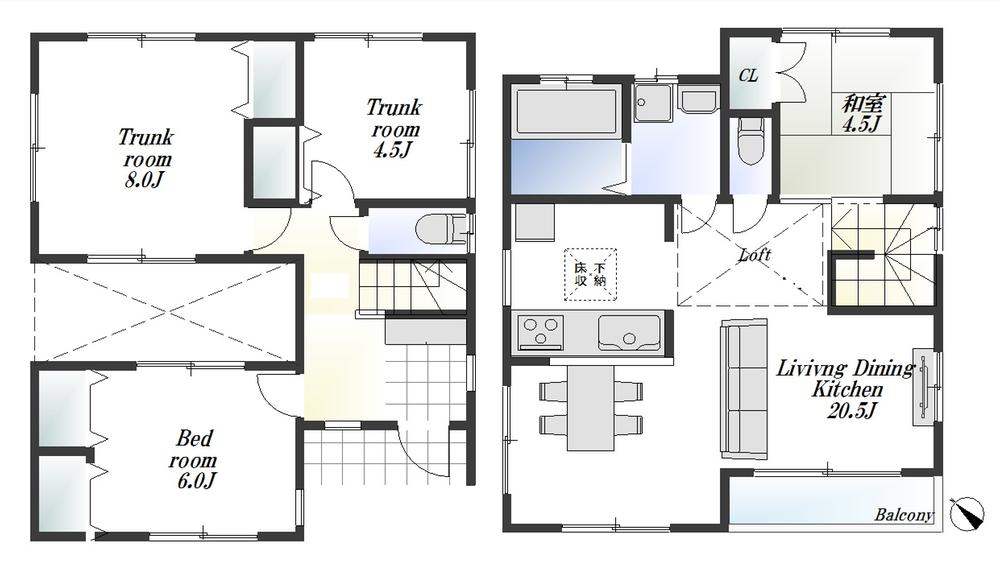 Floor plan. 58,800,000 yen, 4LDK, Land area 133.33 sq m , Building area 97.2 sq m 4LDK + 2P