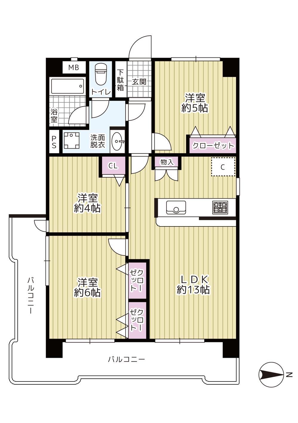Floor plan. 3LDK, Price 26,900,000 yen, Occupied area 60.48 sq m , Balcony area 14.17 sq m interior full renovation