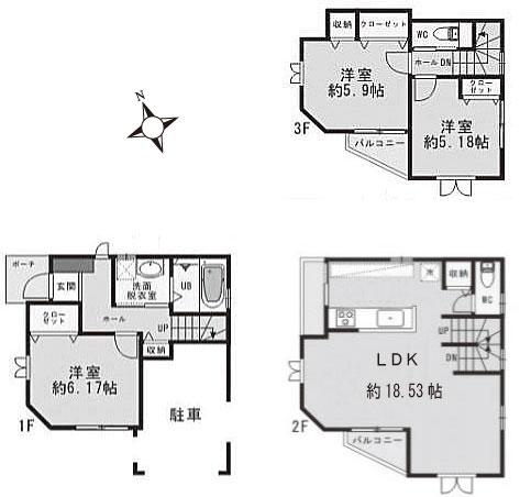 Floor plan. 39,800,000 yen, 3LDK, Land area 60.38 sq m , Building area 97.51 sq m