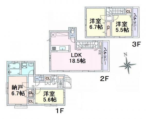 Floor plan. 43,500,000 yen, 3LDK+S, Land area 74.87 sq m , Building area 99.56 sq m ◎ Zenshitsuminami direction!
