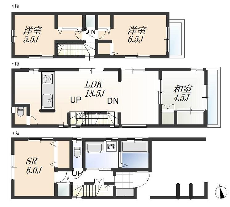 Floor plan. (1 Building), Price 44,800,000 yen, 3LDK+S, Land area 76.62 sq m , Building area 116.64 sq m