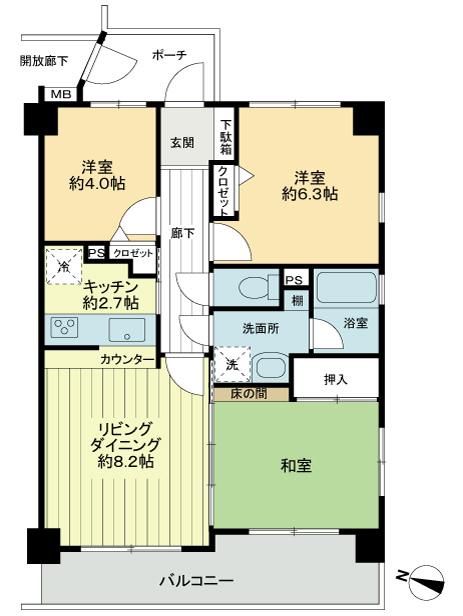 Floor plan. 3LDK, Price 26 million yen, Occupied area 61.38 sq m , Balcony area 9.33 sq m floor plan