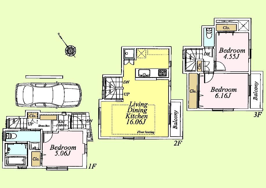 Floor plan. (B Building), Price 37,800,000 yen, 3LDK, Land area 52.69 sq m , Building area 75.83 sq m