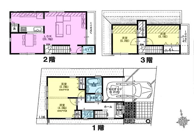 Floor plan. (D Building), Price 44,800,000 yen, 4LDK, Land area 74.9 sq m , Building area 92.32 sq m