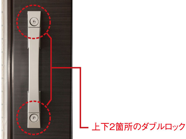 Security.  [Double Rock] Entrance tablets, Attention to crime prevention by a double lock provided with a key at the upper portion and the lower portion. It has adopted a difficult high-performance type modus operandi of the crime.