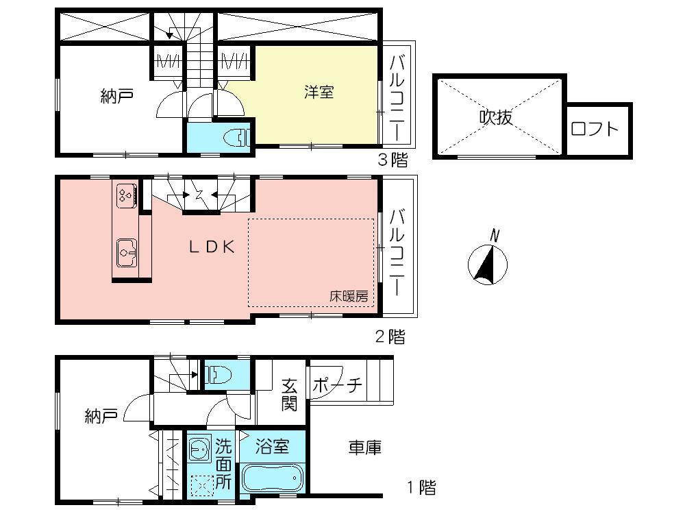 Floor plan. (D Building), Price 43,800,000 yen, 1LDK+2S, Land area 55.1 sq m , Building area 91.54 sq m