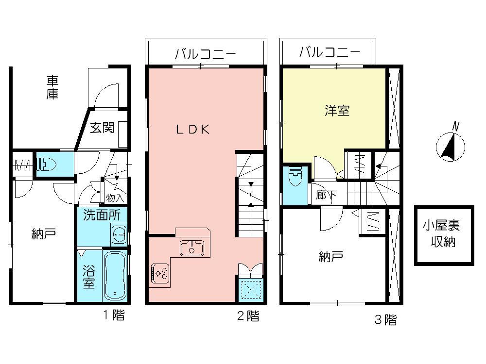 Floor plan. (H Building), Price 41,800,000 yen, 1LDK+2S, Land area 50.05 sq m , Building area 86.76 sq m
