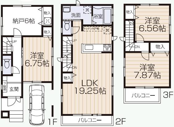 Floor plan. (1 Building), Price 44,800,000 yen, 3LDK+S, Land area 75 sq m , Building area 123.04 sq m