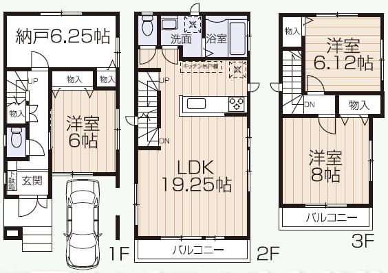 Floor plan. (Building 2), Price 43,800,000 yen, 3LDK+S, Land area 72.66 sq m , Building area 118.17 sq m