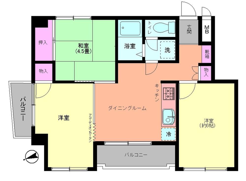 Floor plan. 2LDK, Price 18,800,000 yen, Occupied area 51.52 sq m , Balcony area 6.52 sq m Floor