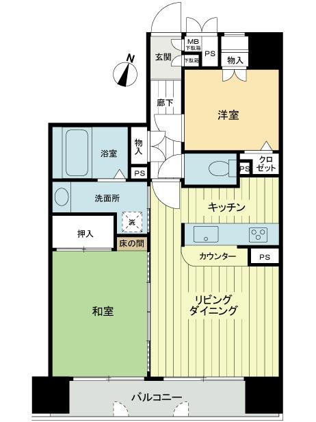 Floor plan. 2LDK, Price 19.5 million yen, Occupied area 50.59 sq m , Balcony area 7.04 sq m
