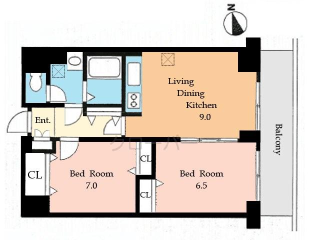 Floor plan. 2LDK, Price 17,980,000 yen, Occupied area 56.32 sq m , Balcony area 8.4 sq m