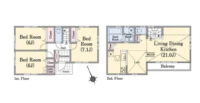 Floor plan. 48,800,000 yen, 3LDK, Land area 91.5 sq m , Building area 90.66 sq m B Building