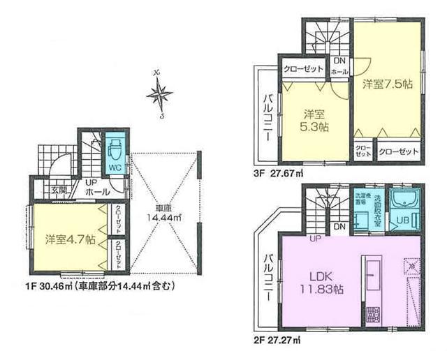 Floor plan. (6 Building), Price 46,800,000 yen, 3LDK, Land area 45.11 sq m , Building area 86.4 sq m