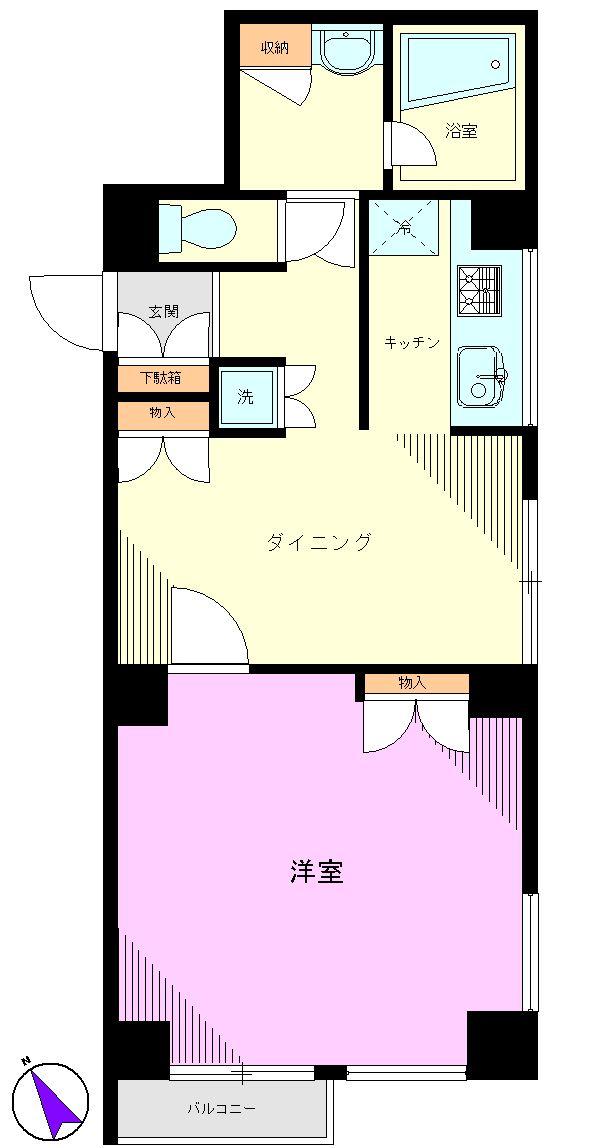 Floor plan. 1DK, Price 12.8 million yen, Footprint 40.9 sq m , Balcony area 2.02 sq m