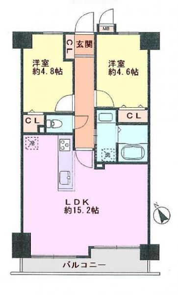 Floor plan. 2LDK, Price 26,900,000 yen, Occupied area 53.79 sq m , Balcony area 5 sq m