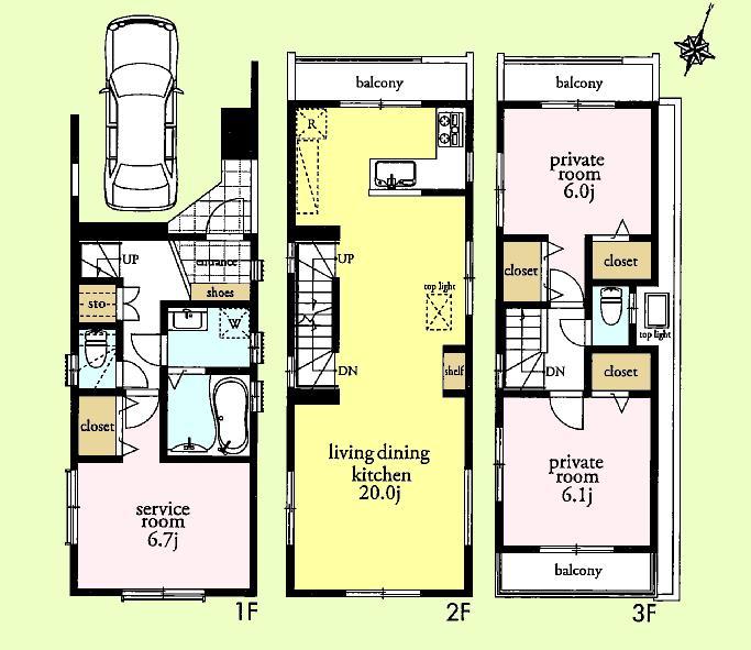 Floor plan. (A Building), Price 47,800,000 yen, 2LDK+S, Land area 61.3 sq m , Building area 101.22 sq m