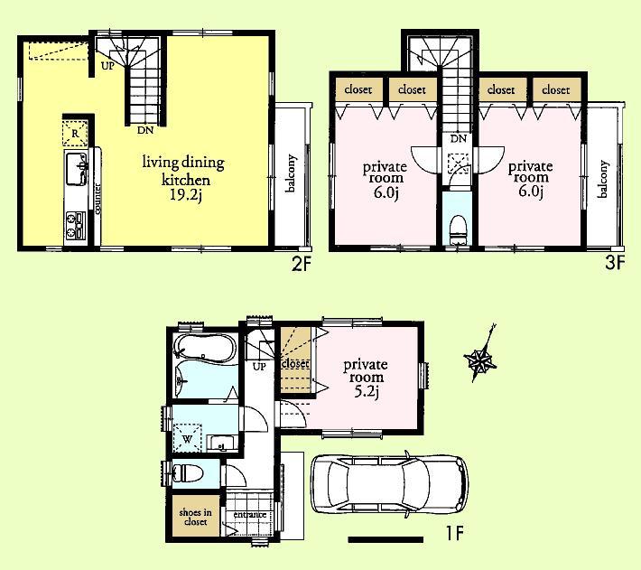 Floor plan. (C Building), Price 48,800,000 yen, 3LDK, Land area 57.81 sq m , Building area 98.95 sq m