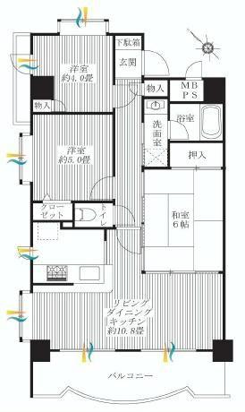 Floor plan. 3LDK, Price 29,800,000 yen, Occupied area 63.41 sq m , Balcony area 9.19 sq m wide living, Is a bright floor plan with a sense of openness between the Japanese-style More.