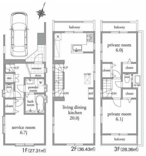 Floor plan. (A Building), Price 47,800,000 yen, 3LDK, Land area 61.3 sq m , Building area 101.22 sq m