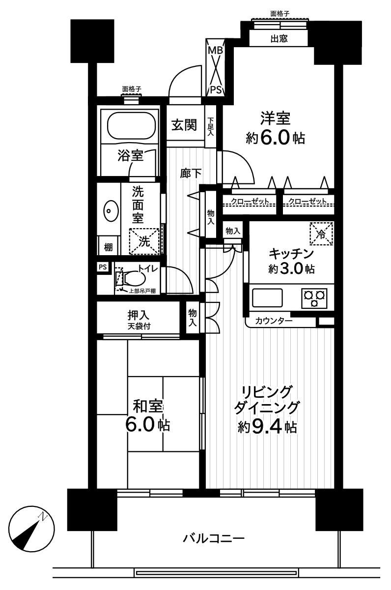 Floor plan. 2LDK, Price 25,800,000 yen, Occupied area 57.78 sq m , Balcony area 10.8 sq m