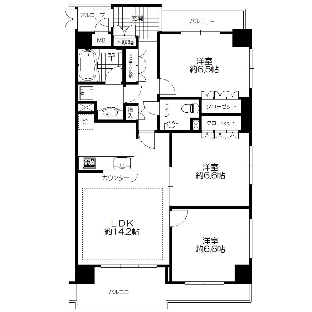 Floor plan. 3LDK, Price 30,800,000 yen, Occupied area 75.83 sq m , Balcony area 12.78 sq m