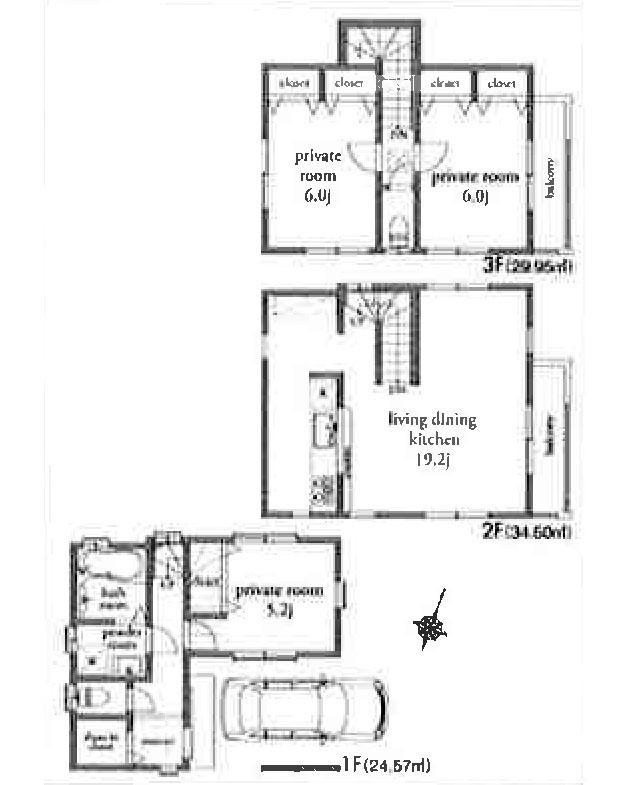 Floor plan. (C Building), Price 48,800,000 yen, 3LDK, Land area 57.81 sq m , Building area 98.95 sq m