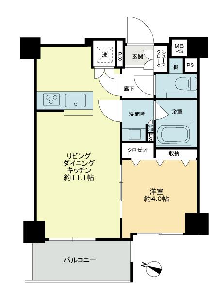Floor plan. 1LDK, Price 24,900,000 yen, Occupied area 35.58 sq m , Balcony area 4.62 sq m