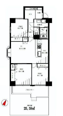 Floor plan. 3LDK, Price 32,800,000 yen, Occupied area 78.33 sq m , Balcony area 7.69 sq m