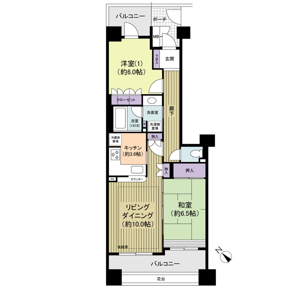 Floor plan. 2LDK, Price 28.5 million yen, Occupied area 61.75 sq m , Balcony area 15.56 sq m