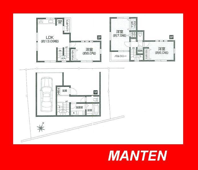 Floor plan. 34,800,000 yen, 3LDK, Land area 91.12 sq m , Building area 105.56 sq m
