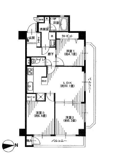 Floor plan. 3LDK, Price 25,900,000 yen, Occupied area 57.15 sq m , Balcony area 11.25 sq m