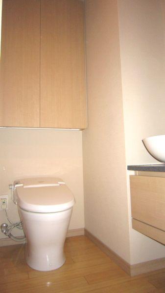 Toilet.  ☆ For'm hanging cupboard toilet are reserved storage space is widely, Lot storage