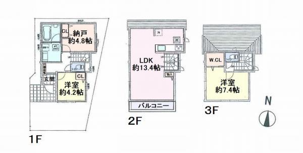Floor plan. 41,800,000 yen, 2LDK+S, Land area 62.96 sq m , Building area 81.25 sq m ◎ walk-in closet ・ Storeroom Yes