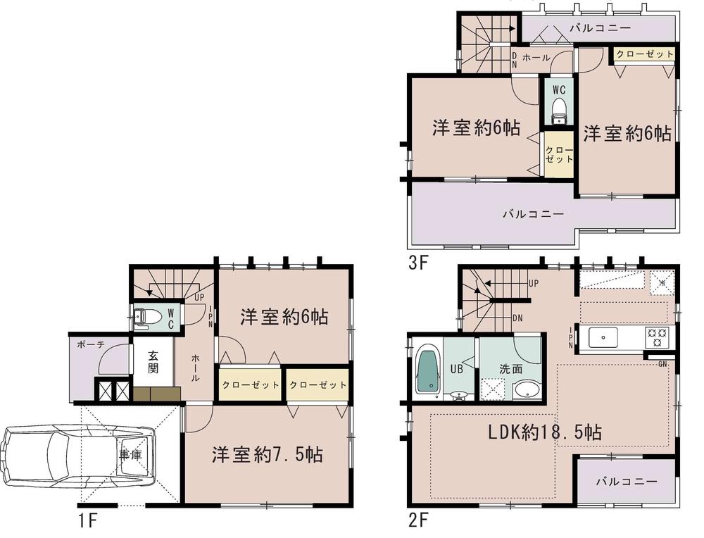 Floor plan. Price 54,800,000 yen, 4LDK, Land area 80.76 sq m , Building area 107.18 sq m