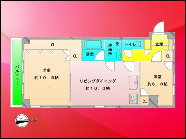 Floor plan. 2LDK, Price 29,800,000 yen, Occupied area 58.04 sq m , Balcony area 5.03 sq m