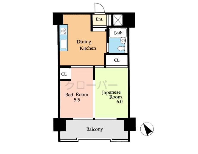Floor plan. 2DK, Price 12.8 million yen, Occupied area 36.72 sq m , Balcony area 7.8 sq m