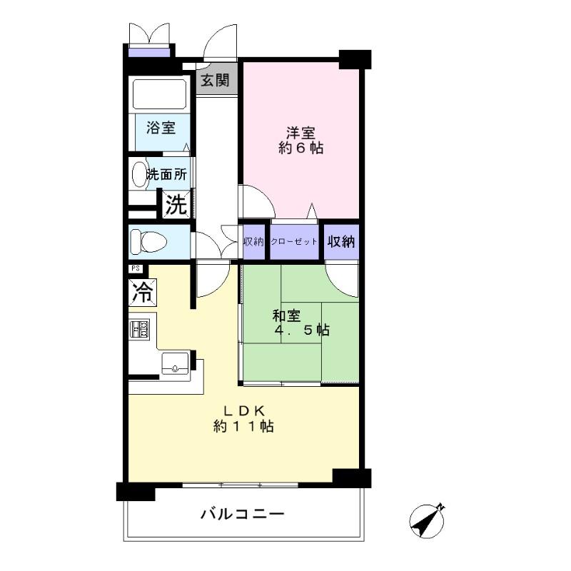 Floor plan. 2LDK, Price 24,800,000 yen, Occupied area 51.91 sq m , Balcony area 8 sq m