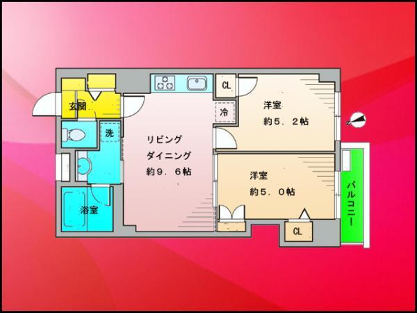 Floor plan. 2LDK, Price 20.8 million yen, Occupied area 44.36 sq m , Balcony area 2.52 sq m
