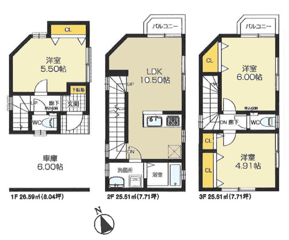Floor plan. 38,800,000 yen, 3LDK, Land area 38.41 sq m , Is a good plan easy to use an aggregation of water around the building area 77.61 sq m 2 floor LDK